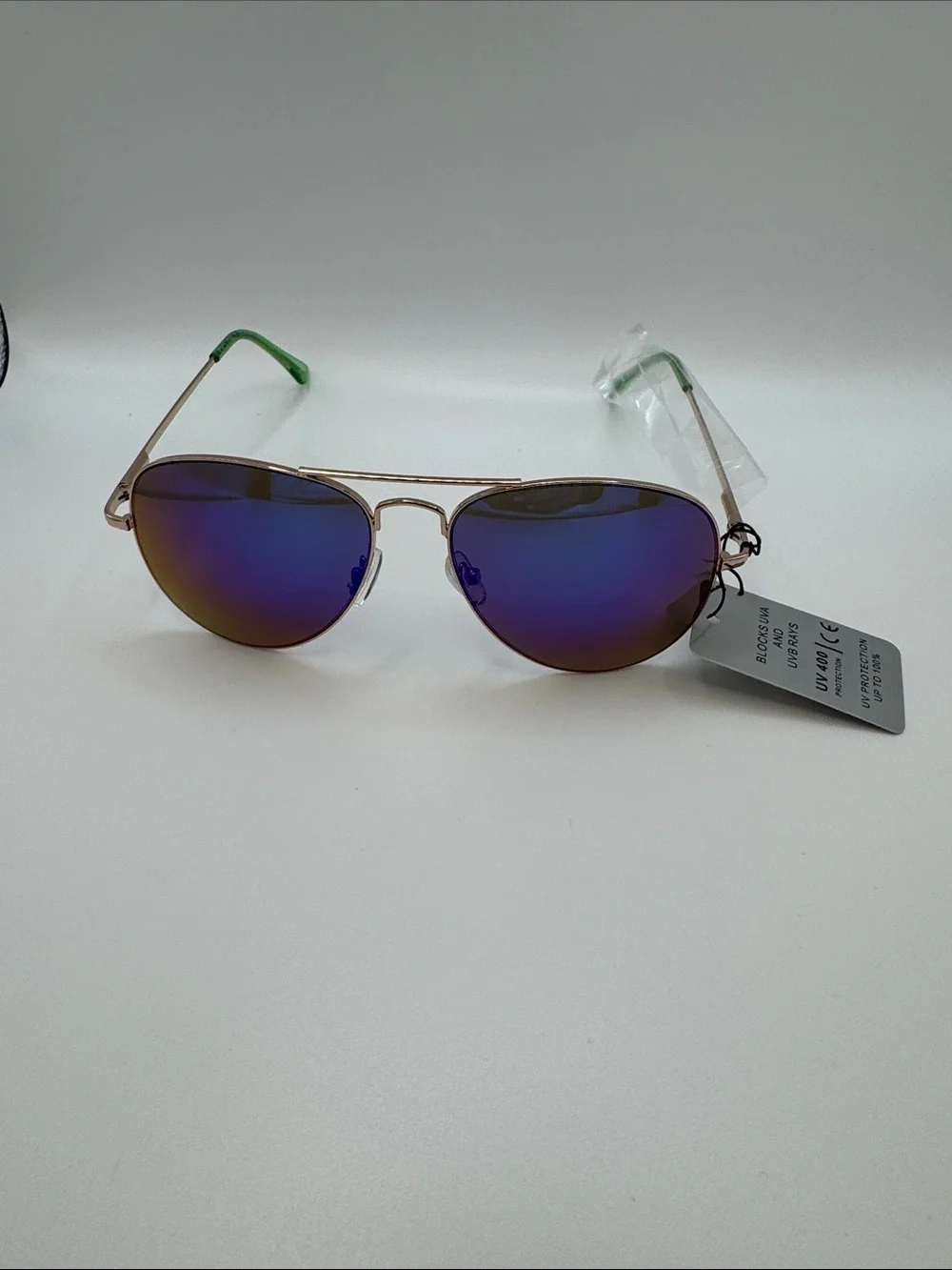Mirrored Aviator Sunglasses - Purple/Blue Lenses